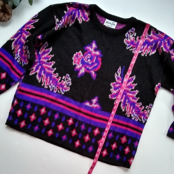 VINTAGE Helen Sue feather & Rose neo print knit sweater - Picture 6 of 8